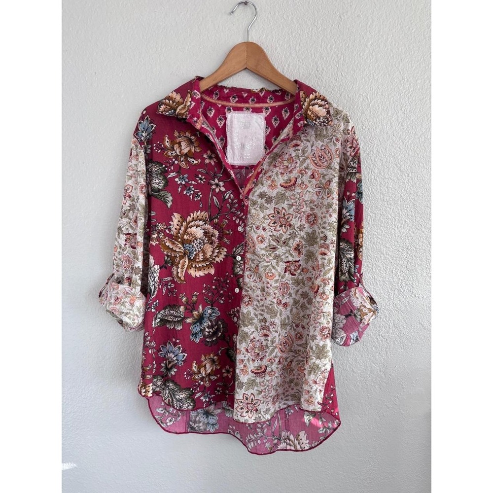 Cino Mixed Floral Patchwork Cotton Tunic Button Down Shirt Blouse XXL Boho Folk - Picture 6 of 13